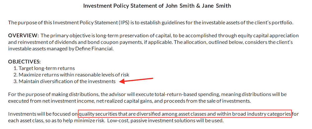 Investment Policy Statement Objectives