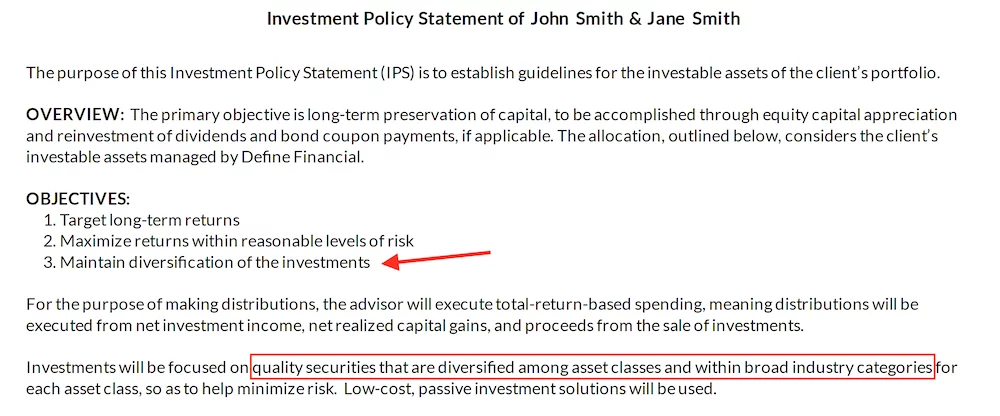 Investment Policy Statement Objectives